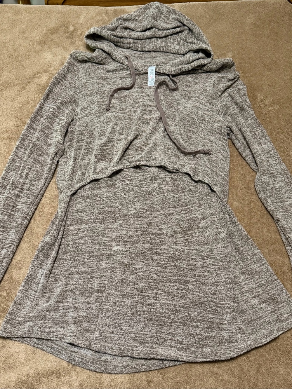 Latched Mama Heather Taupe Lightweight Hooded Tunic
